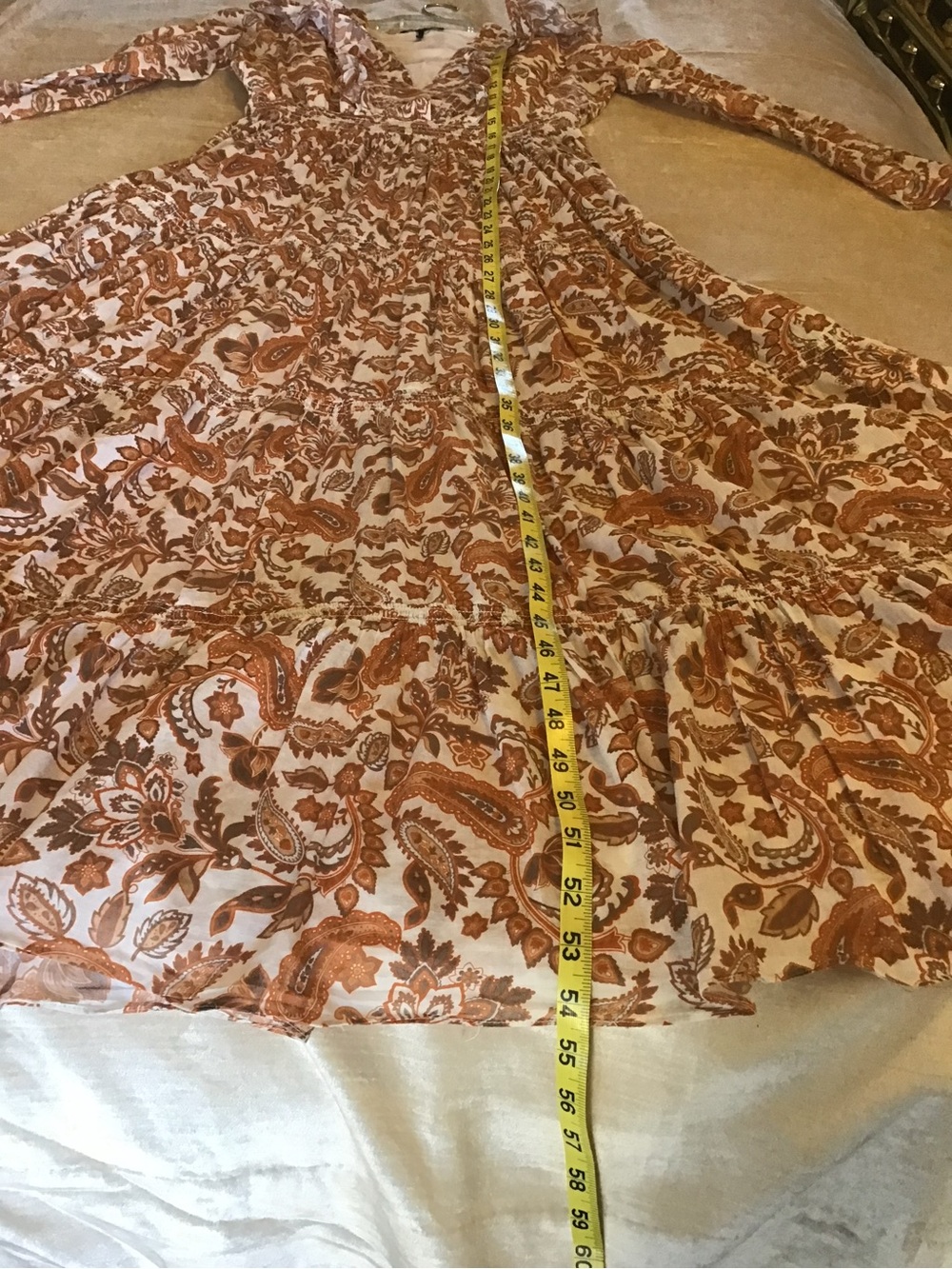 Maje Rust and Cream Paisley Ruffle Maxi Dress - Picture 8 of 8